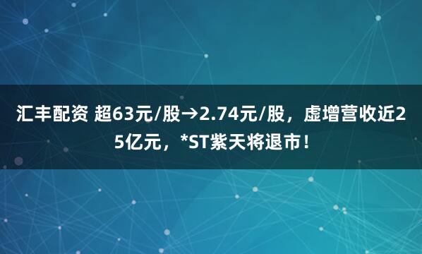 汇丰配资 超63元/股→2.74元/股，虚增营收近25亿元，*ST紫天将退市！